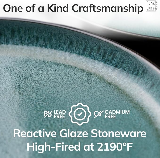 Stoneware Dinnerware Set for 4, 12 Piece Plates and Bowls Set - Handmade Reactive Glaze, Chip & Scratch Resistant Sets - Dishwasher Microwave Safe, Modern Kitchen Dinner Service in Dark Petrol Blue