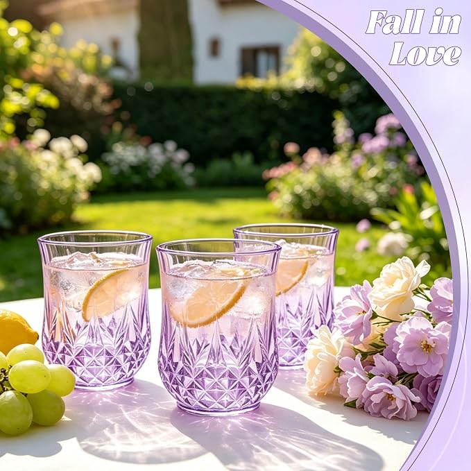 24 Pack Plastic Stemless Wine Glasses, 12oz Unbreakable Wine Cups | Reusable Fancy Vintage Drinking Glass Bulk for Cocktail, Whiskey, Juice, Elegant Decor for Wedding, Party & Holiday Events