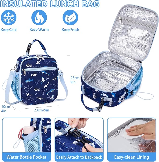 Bento Lunch Box for Kids Adult, Leakproof 3-4 Compartment Bento Box Set with Insulated Food Jar,Water Bottle, Lunch Bag, School Lunch Container for Toddler Teen Girls Boys Ages 3+(Shark)