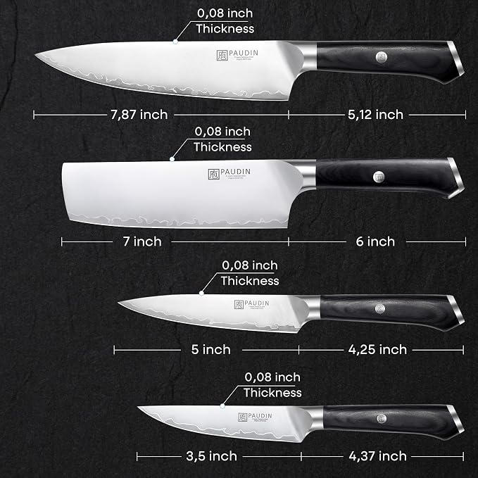 PAUDIN Kitchen Knife Set, Ultra-Sharp Multi-Layer High Carbon Steel Knives for Meat and Vegetables, Ergonomic Wooden Handle,62 HRC Kitchen Chef Knife Set for Cooking,BBQ,Meal Prep,Gifts for Men Women