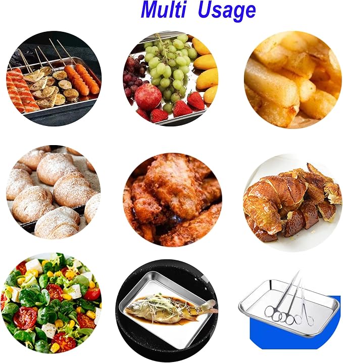 Stainless Steel 304 Baking Sheet Pans 9.3" Cookie Tray Food Serving | Extra Small 1/8 Pan, 2Pack, Deep Tiny Toaster Oven Pan, Dishwasher Safe, No Rust, Reheat Food, 1~2 Person, 9.3 x 6.9 x1.1"