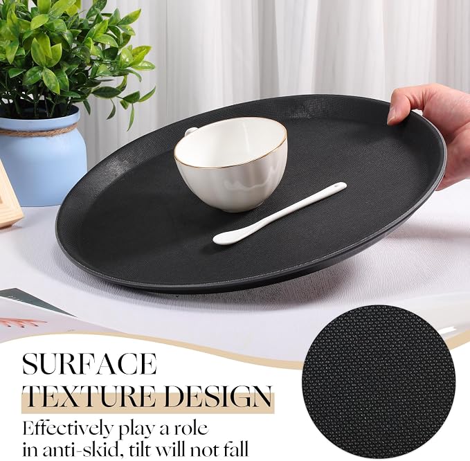 Zopeal 8 Pcs Bar Service Tray Round Plastic Non Slip,11", 14", 16", 18" | For Waiter Server in Restaurant Cafeteria Bar, Raised Edges Prevent Spills, Cocktail Food Server, Textured Surface Grip
