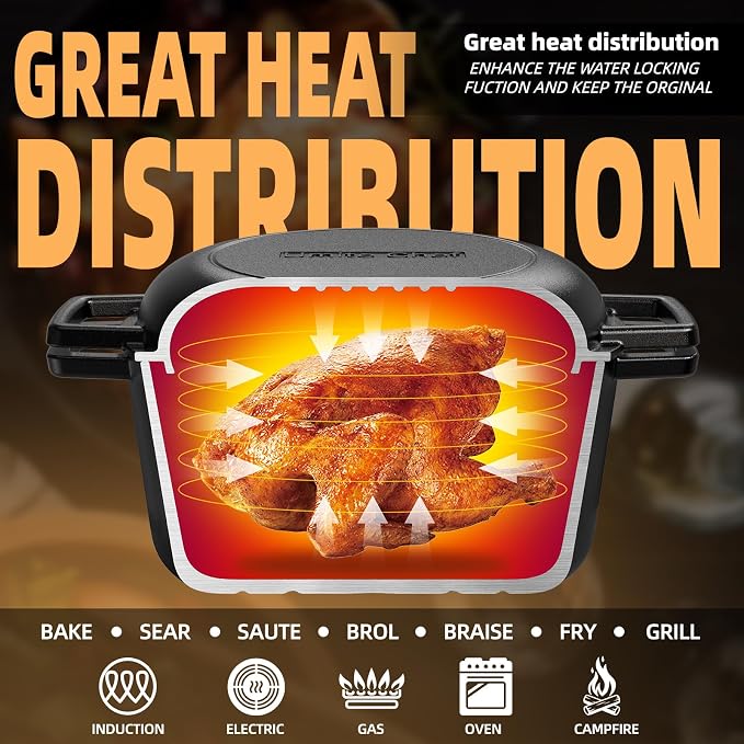 2-in-1 Pre-Seasoned Cast Iron Double Dutch Oven Pot with Skillet Lid & Silicone Sleeves – Raised Rib Skillet Lid– Umite Chef 7QT Cast Iron Skillet Cookware Pan Set wirh Dual Handles – Oven, Grill, Campfire & Stovetop Safe –PFAS-Free