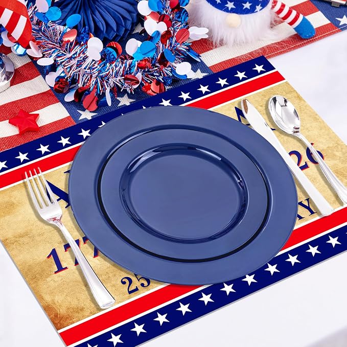 50Pcs Patriotic Paper Placemats Disposable 11x16 Inch Vintage Table Mats | American Flag Red White Blue Star Striped, 4th of July Memorial Day America 250th Birthday Party Decor