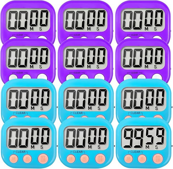 12 Pack Digital Kitchen Timer Small Classroom Timers for Kids Teachers (Blue&Purple)