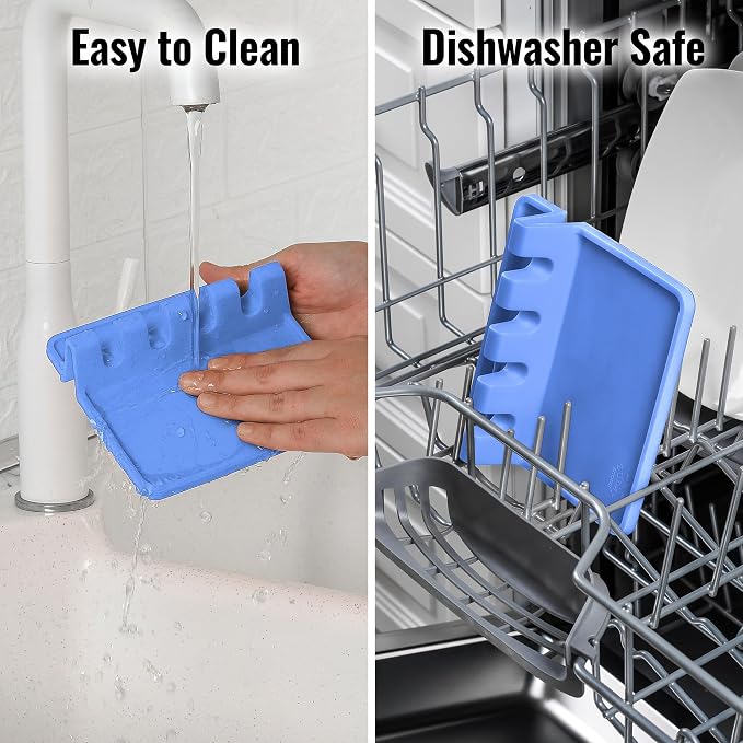 Zulay Kitchen Silicone Utensil Rest with Drip Pad for Multiple Utensils - BPA-Free, Heat-Resistant Spoon Rest & Spoon Holder for Stove Top - Kitchen Utensil Holder for Ladles & Tongs - Periwinkle