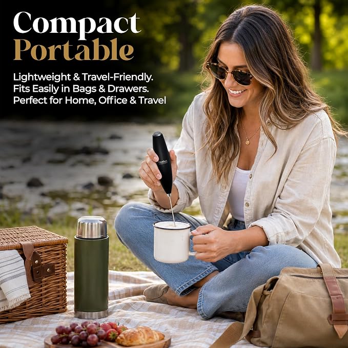 Milk Frother Handheld Electric Whisk with Stand & Batteries Coffee Latte