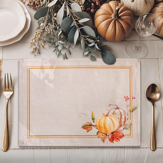 Maison d' Hermine Placemats Set of 4 Reusable 100% Cotton (13"x19") | Cloth Place Mats Washable Table Mats for Kitchen Dining Party Wedding Hotel Home Thanksgiving Christmas - Potiron