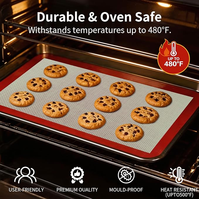 Silicone Baking Mat, 2 Pack Food Grade Non-Stick Baking Mats | Reusable 2-pack baking mats reduce waste and replace parchment paper for everyday baking.