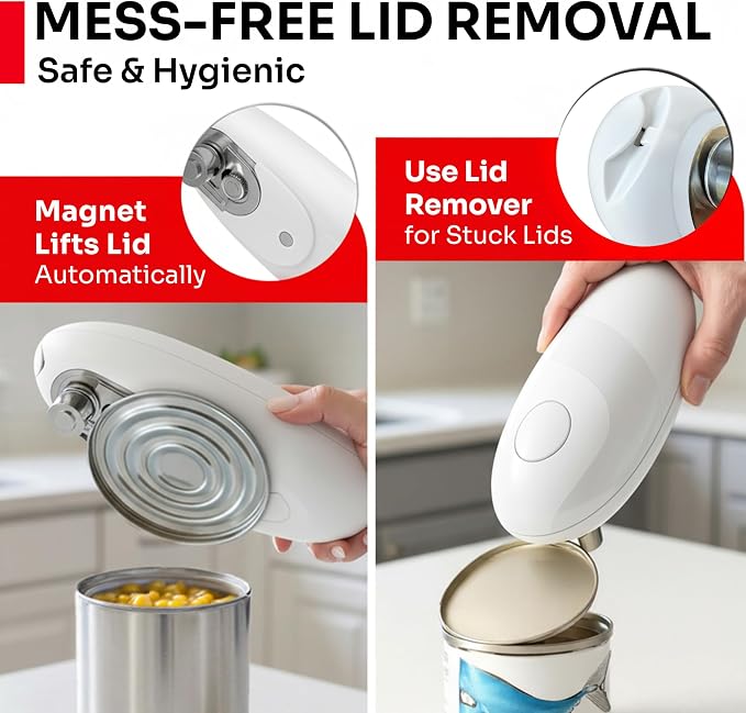 MUELLER HOME SmoothEdge Auto Electric Can Opener, White | Battery-Operated, One-Touch w Magnet Lid Lifter, Smooth-Edge Cut Technology, Portable Hands-Free Automatic