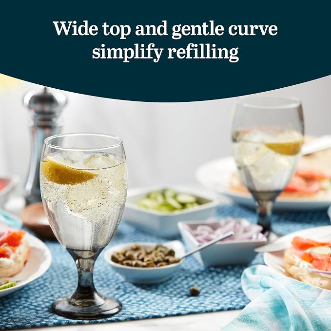 Libbey Classic Smoke Goblet Beverage Glasses, Set Of 6 Timeless Goblet Drinking Glasses - Dishwasher Safe Glass Goblets for Wines, Smoothies & More