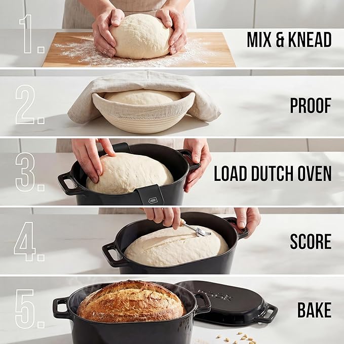 KooK Oval Dutch Oven, for Bread Baking, Sourdough Loaf Pan, Dual Handles, Enameled Cast Iron, with Sling, Dishwasher Safe, 3.4 Qt, Cherry Ombre