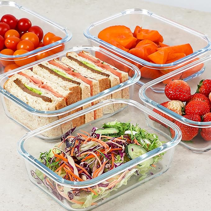 30 oz 5 Pack Glass Meal Prep Containers, Glass Storage Containers with Lids - Dishwahser, Microwave, Oven and Freezer Safe