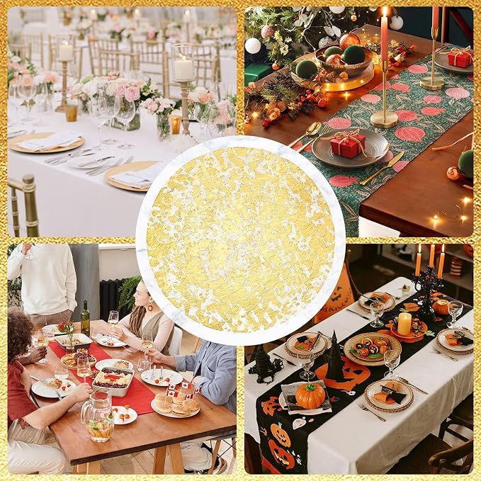 comfoyar Disposable Gold Placemats Set of 50, Metallic Round 13 Inch Foil Mesh Pressed Doilies Place Mats, Table Mats for Dining Party Weddings Birthday Holiday Kitchen Home, Tableware Decoration
