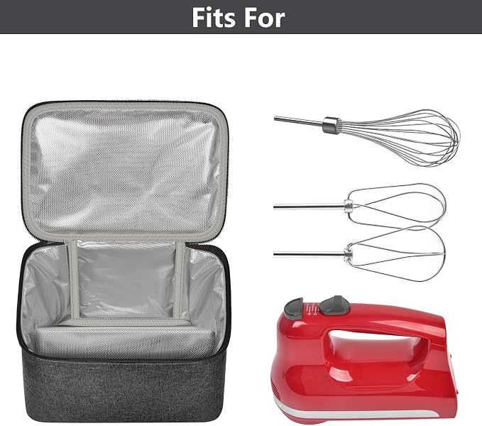 Hand Mixer Storage Case for KitchenAid 5, 6, 7 and 9 Speed Mixers | Portable Design With Carry Handle For Home Bakers, Kitchen Storage, Baking Classes And Travel, Grey - Case Only