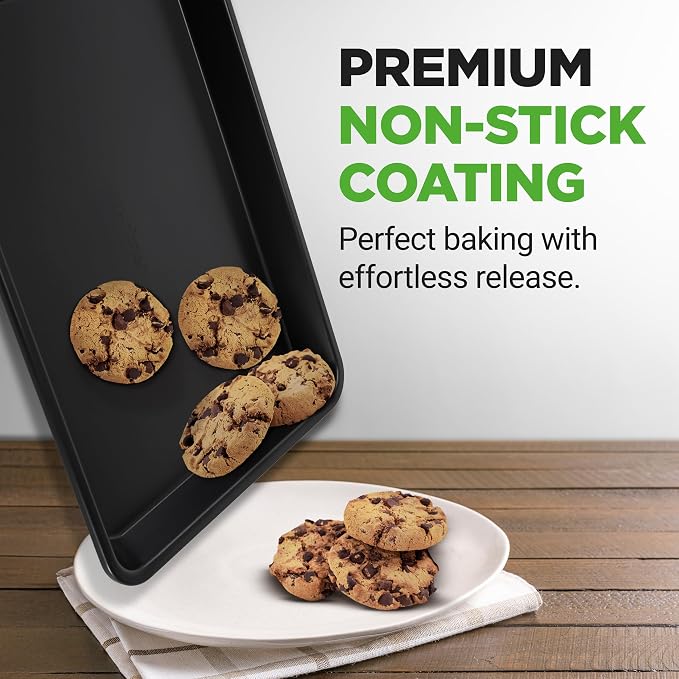 NutriChef 2-Piece Baking Sheet Non Stick - Premium Carbon Steel Cookie Sheets for Baking - Large and Medium Baking Trays for Oven - Black