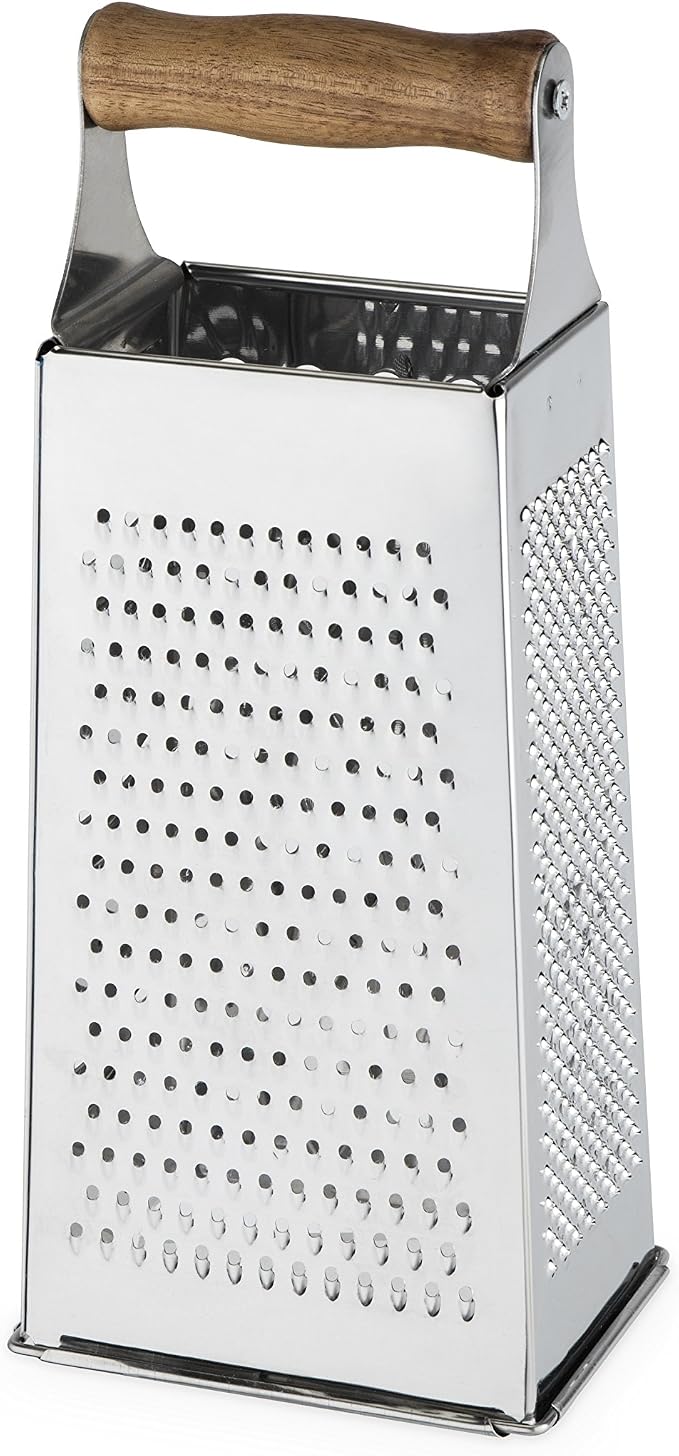 Twine Acacia Wood Handled Cheese Grater, Stainless Steel Grater, Citrus Zester, Reinforced Base, Vintage Kitchenware