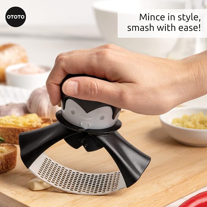 OTOTO Rockula Garlic Press Rocker - Garlic Masher, Garlic Rocker, Rocking Garlic Press Stainless Steel - Garlic Smasher Spooky Gifts - Easy to Clean
