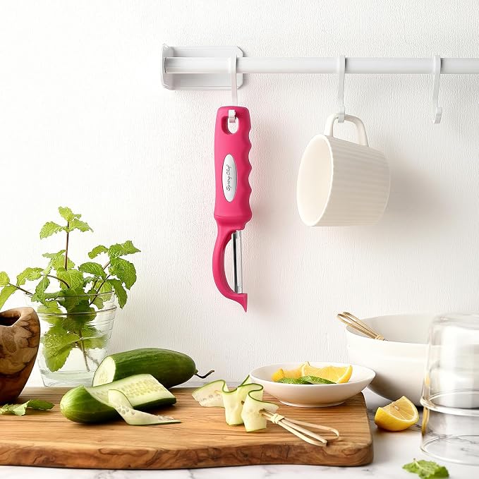 Spring Chef Swivel Vegetable Peeler for Kitchen w/Soft Grip Handle, Pink | Premium Potato Peeler w/ Ultra Sharp Stainless Steel Blades, Multifunctional Veggie Peeler for Apple, Carrot, Cucumber, Fruit