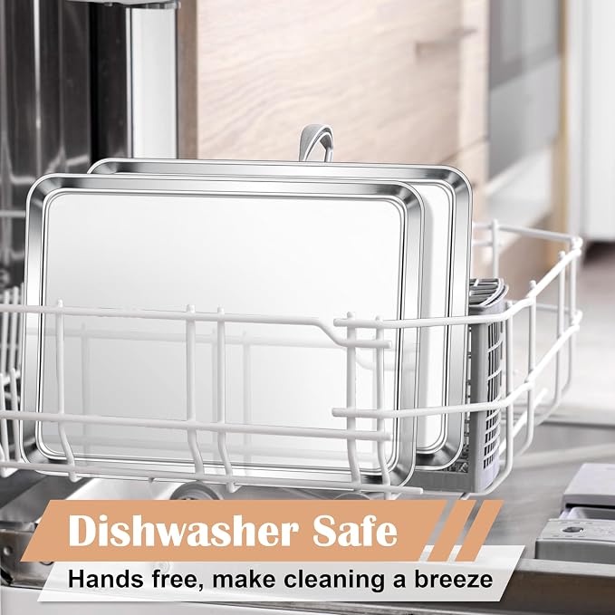 E-far Stainless Steel Baking Sheet Set of 2, 16” x12” x 1” Cookie Sheet Pan | Non-toxic Metal Trays for Oven Baking Cake Cookie, Healthy & Rust Free, Mirror Finish & Dishwasher Safe