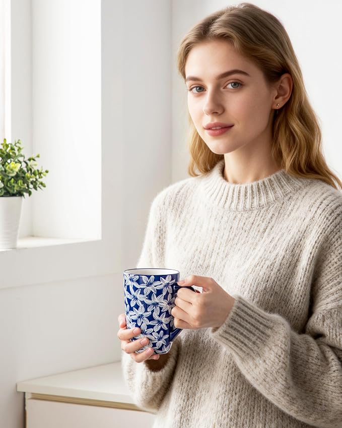vancasso SELENE Porcelain Tea Mug, 18 oz Porcelain Tea Cup with Infuser and Lid Steeps Loose Leaf Tea, Microwave & Dishwasher Safe, Blossom Cluster