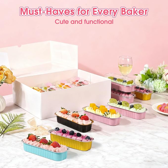 100 Pack Mini Cake Pans with Lids and Spoons, Disposable Aluminum Foil Cake Tins（6.8oz） Individual Small Cake Baking Containers for Party, Wedding, Birthday