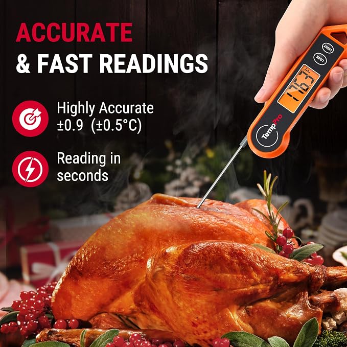 TempPro TP19H 1 Sec Digital Meat Thermometer for Cooking | Instant Read Food Thermometer with Motion Wake for BBQ Grill Oil Fry Candy, Gifts for Men Dad Husband (Previously ThermoPro)