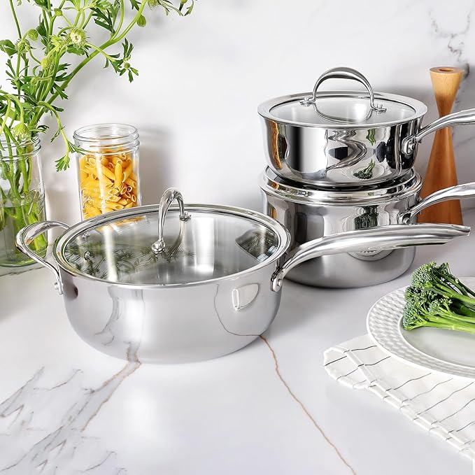 KEAWELL K3 Premium Tri-Ply Fully Clad Sauté Pan with Lid (4-Qt) | 4-Qt Tri-Ply Fully Clad Stainless Steel Sauté Pan; Compatible with All Stovetops; Oven Safe to 600°F