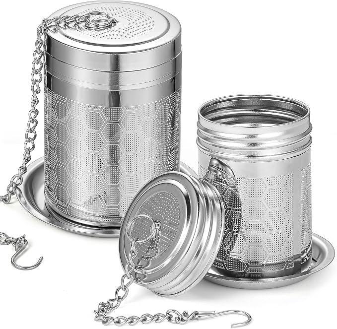 2 Pack Tea Infusers For Loose Tea, Stainless Steel With Lid | 304 Stainless Steel, Fine Mesh Filter, 2 Sizes, Fits Most Cups And Teapots, With Drip Trays, Dishwasher Safe