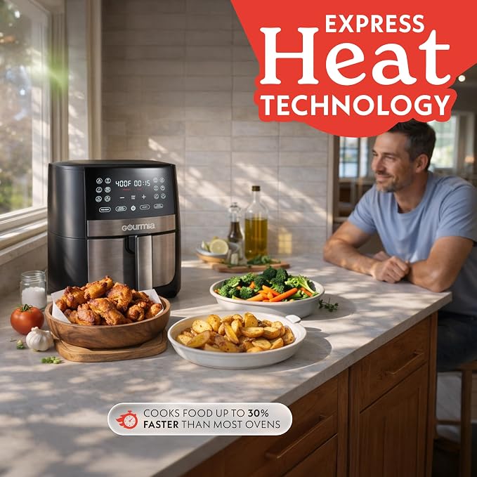 Gourmia 8 Qt Digital Air Fryer GAF826 – XL Capacity with 12 One-Touch Presets, Nonstick Dishwasher Safe Basket, Oil-Free Cooking, ETL-Certified, Sleek Black Finish