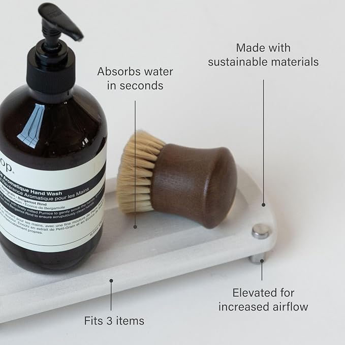 Dorai Home Stone Kitchen Sink Caddy - Diatomaceous Earth Sink Tray with Stainless Steel Feet, Water-Absorbing Countertop Organizer for Kitchen or Bathroom - Sandstone
