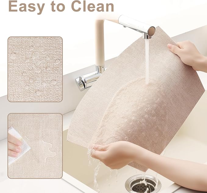 Homaxy Wedge Faux Leather Placemats for Round Table, Set of 6, Beige | Waterproof Wipeable Washable Table Mats, Easy to Clean Anti-Slip Place Mats, 11.8" x 17"