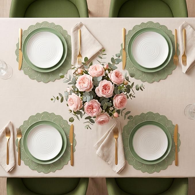 300 Pack 13.5 Inch Round Sage Green Paper Doilies, Disposable Lace Placemat | Rustic Scallop Doily Table Pads, Heavy-Duty Paper Place Mats for Cakes, Crafts, Parties, Weddings, Buffet, Home Decor
