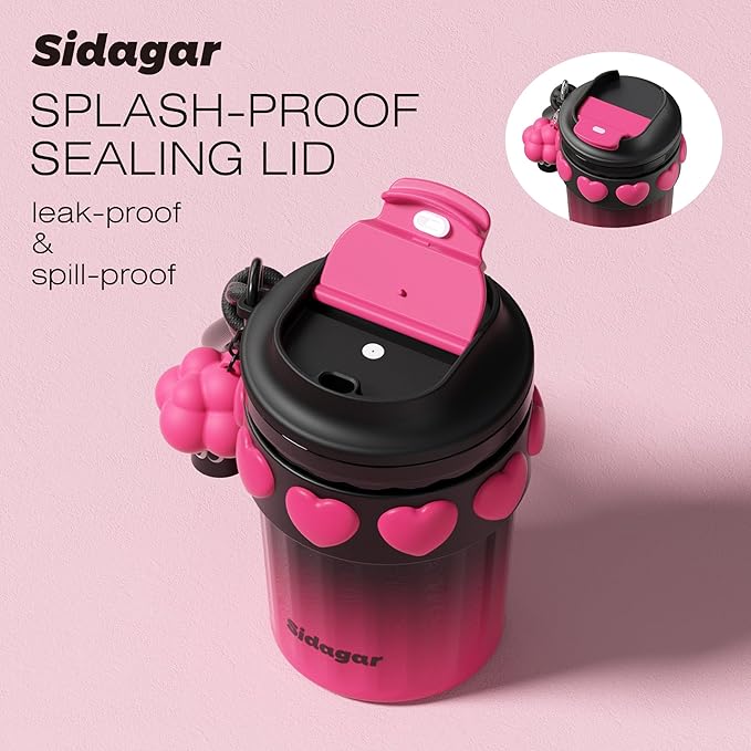 SDGA+ 12 OZ Travel Coffee Mug with Lid Spill Proof Leak Proof, Stainless Steel Thermal Coffee Tumbler for Hot and Cold, Resuable Insulated Coffee Cup For Women, Black and Pink