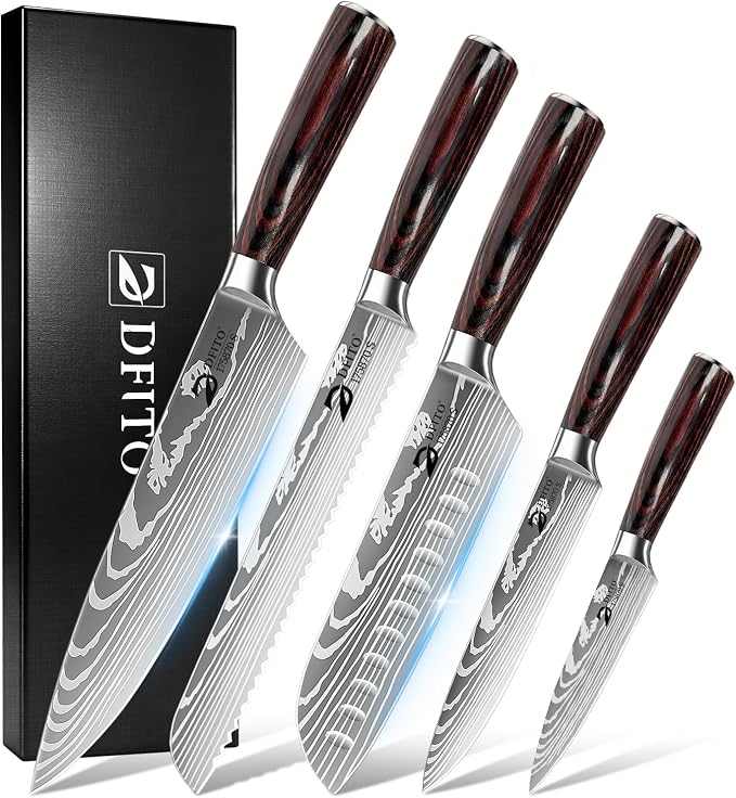 Kitchen Knife Set 5 Pieces, Professional Chef Knives Set Gift Box | High Carbon Stainless Steel Chef Knife Set with Ergonomic Pakkawood Handle, Sharp Cooking Knives for Kitchen & Home Cooking