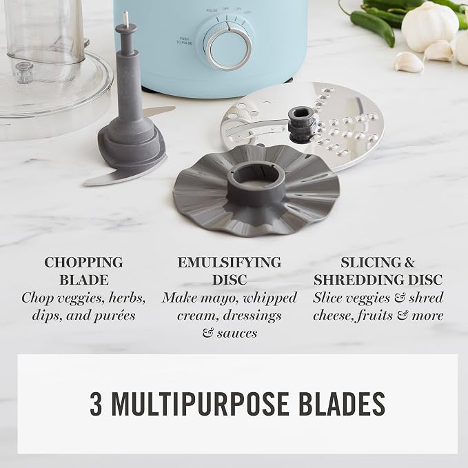 Martha Stewart 10 Cup Food Processor & Electric Chopper, One Touch Pulse | BPA-Free Bowl, 3 Multipurpose Blades, Easy Food Prep, Chop, Slice, Shred, Puree, Emulsify, Speed Dial, Wide Feed Chute, Blue