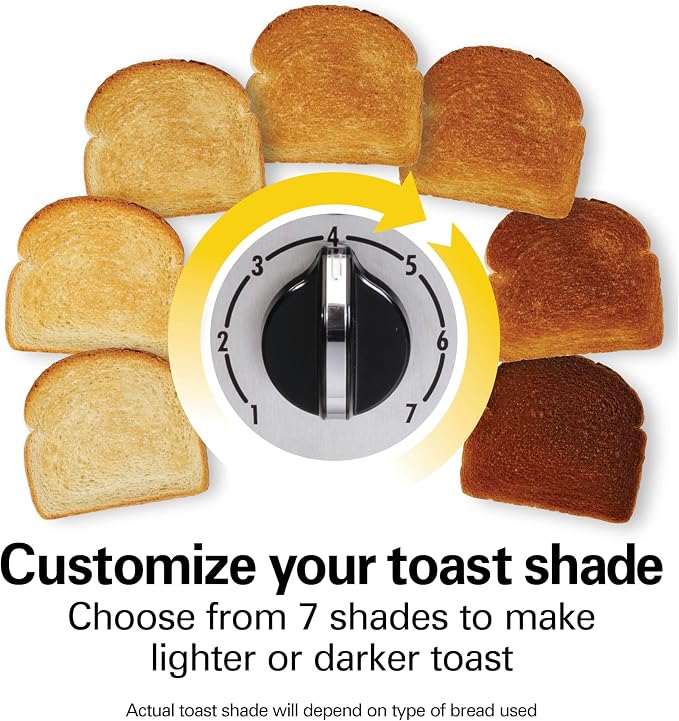 Hamilton Beach 2 Slice Toaster with Extra-Wide Slots, Bagel Setting, Toast Boost, Slide-Out Crumb Tray, Auto-Shutoff & Cancel Button, Defrost Function, Stainless Steel (22794) | Browning Control With 7 Shades | Auto Shutoff | Toast Boost | Slide-Out Cr...