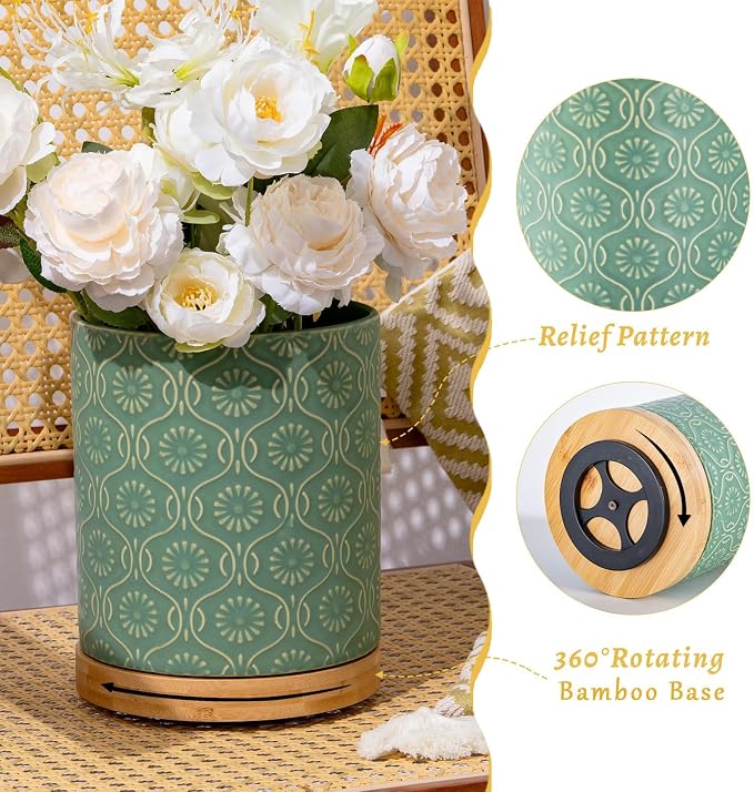 TEATALK Ceramic Canister with Airtight Lid, Cookie & Coffee Canister for Countertop, Food Storage Jar for Sugar, Tea, Matcha, Candy, Coffee Bean Container, Green,7.7"+5.7"