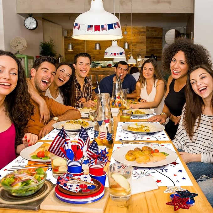 50 PCS Disposable Paper Placemats 4th of July Memorial Day Place Mats (C) | 16x11 Inch Patriotic Freedom Stars Table Mats for Holiday Indoor Outdoor Party Kitchen Dining Table Decorations