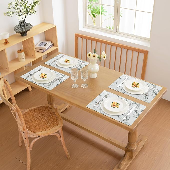 FROMHEART Faux Leather PU Placemats Set of 6 (Marble,11.8" x 17") | Waterproof,Heat/Oil Stain-Resistant Table Mat–Reversible,Non-Slip,Easy to Clean Place Mats for Kitchen,Dining,Indoor/Outdoor
