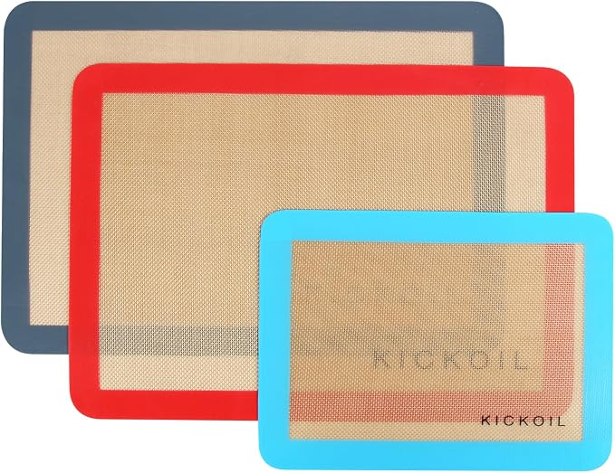 Silicone Baking Mats Set of 3, Non-Stick Reusable BPA-Free Oven Liners | Non Slip Silicone Baking Sheet for Cookies, Macarons, Bread and Pastry, 16.5'' x 11.6''(2 Half) & 11.6' x 8,5''(1 Quarter)