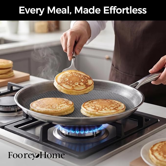 Stainless Steel Crepe Pan Honeycomb Nonstick Griddle Skillet | Premium Hybrid Cookware for Tortillas, Flatbreads and Omelets. Gas, Electric and Induction Stovetops Compatible.