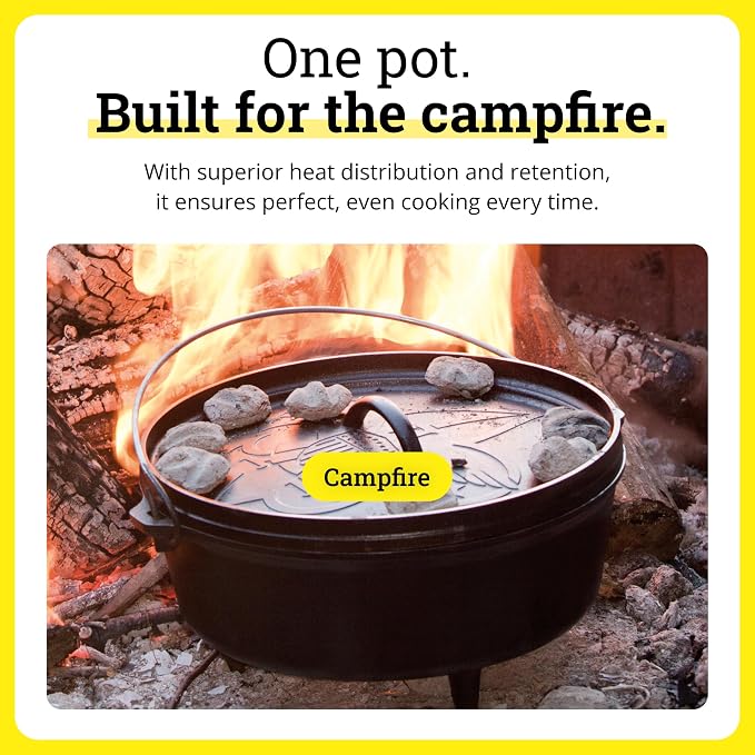 Lodge Seasoned Cast Iron Camp Dutch Oven with Lid - 6 Quart - Dual Handles - Seasoned Cast Iron Cookware with Steel Handle & Strong Lid for Heavy-Duty Camping Cookware - Boy Scouts of America