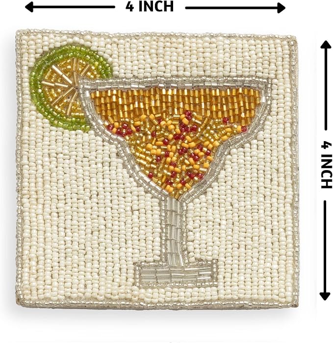 Folkulture Coasters Set of 4 for Drink, Coffee Bar Accessories, Table Décor | Cute, Beaded, Hand Crafted, Cocktail, Boho Coaster for Home, Party Decorations, Outdoor, Patio, House Warming Gifts New Home