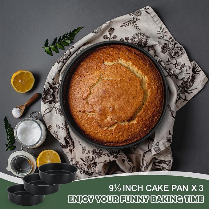 E-far 9.5 Inch Cake Pan, 3PCS Nonstick Stainless Steel Baking Cake Pans | Round Smash Baking Tins Bakeware for Birthday Layer Cake/Cheesecake, Straight Side & Non-Toxic, Leakproof & Easy Clean