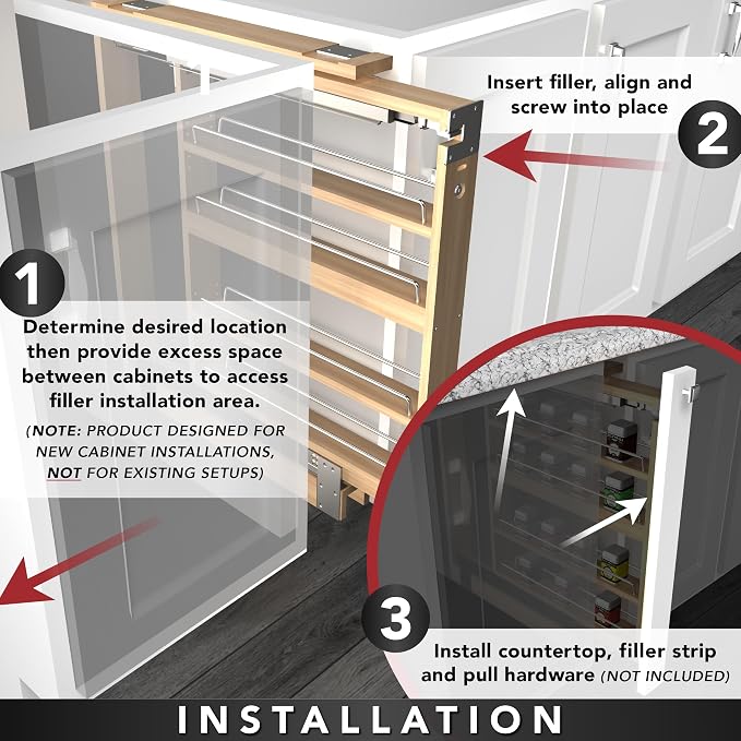 Rev-A-Shelf Kitchen Cabinet Pullout Wall Filler Wooden Organizer Slide Out Pantry Storage w/Soft-Close in Multiple Sizes, 6 x 36 in, 432-WFBBSC36-6C