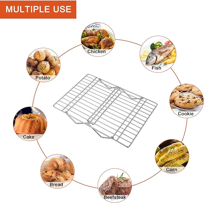 P&P CHEF 5-Tier Stainless Steel Cooling Rack, 16.5" x 11.4", Silver | Stackable Baking Cooking Racks for Cooling Roasting Grilling, Collapsible & Heavy Duty, Oven Safe & Easy Clean