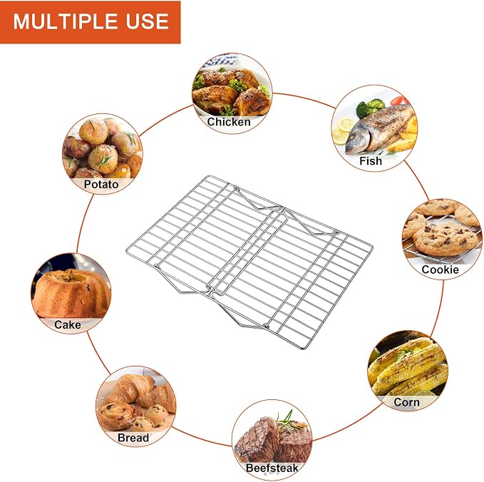 P&P CHEF 5-Tier Stainless Steel Cooling Rack, 15" x 10", Silver | Stackable Baking Cooking Racks for Cooling Roasting Grilling, Collapsible & Heavy Duty, Oven Safe & Easy Clean