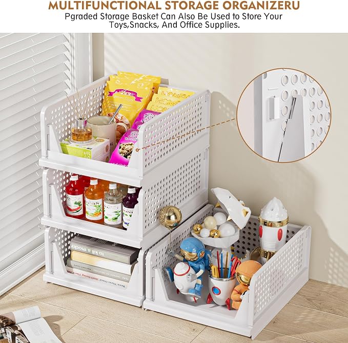 SNSLXH 5 Pack Stackable Closet Organizer Box, Multifunctional & Foldable Closet Storage Basket for Bathroom Kitchen Laundry Room Wardrobe Storage, Space-Saving Clothes Storage Drawer Organizer, Yellow | Stackable & Foldable Closet Storage Bins for Bath...