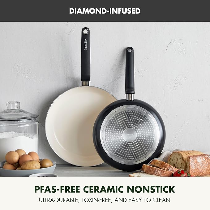 GreenPan Rio Advanced 10" and 12" Frying Pan Skillet Set, Ceramic Nonstick PFAS-Free Pans, Induction Ready, Dishwasher and Oven Safe, Black